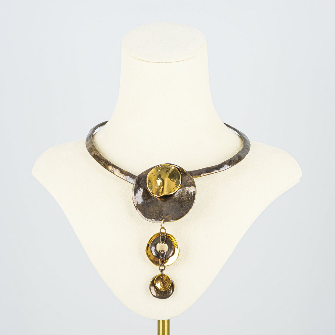 CECILE ET JEANNE Gold Plated Brass Torque Brutalist Disc Necklace