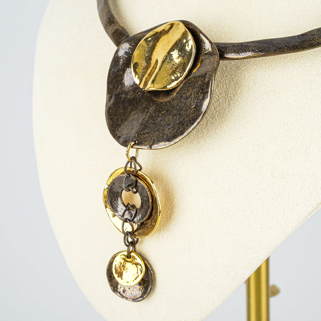 CECILE ET JEANNE Gold Plated Brass Torque Brutalist Disc Necklace