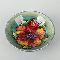 MOORCROFT Hibiscus Green/Blue Ground Footed Bowl
