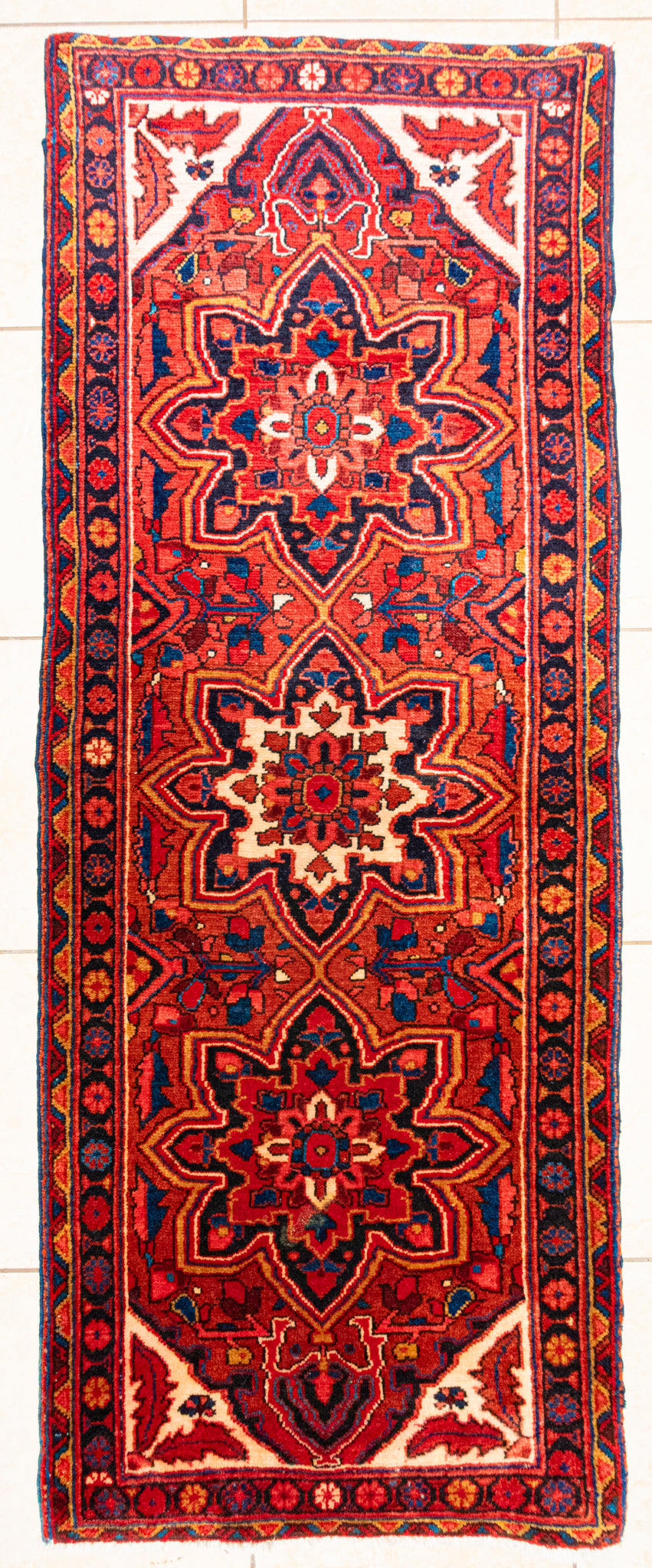 Hand Knotted Wool Heriz Persian Runner