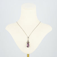 Vintage 935 Silver Amethyst and Marcasite Dangle Pendant Necklace