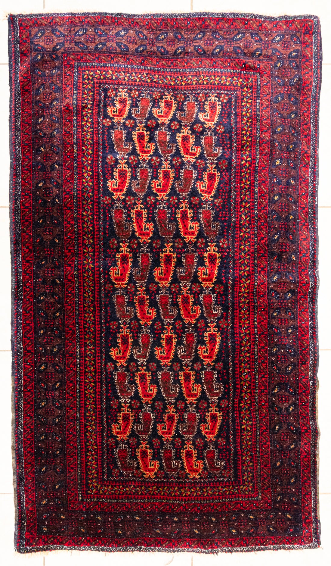 Hand Knotted Wool Paisley Motif Baluch Rug