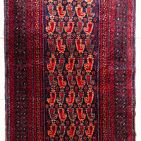 Hand Knotted Wool Paisley Motif Baluch Rug