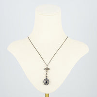 Vintage 900 Silver Cobalt Flint Glass and Marcasite Bow-Drop Necklace