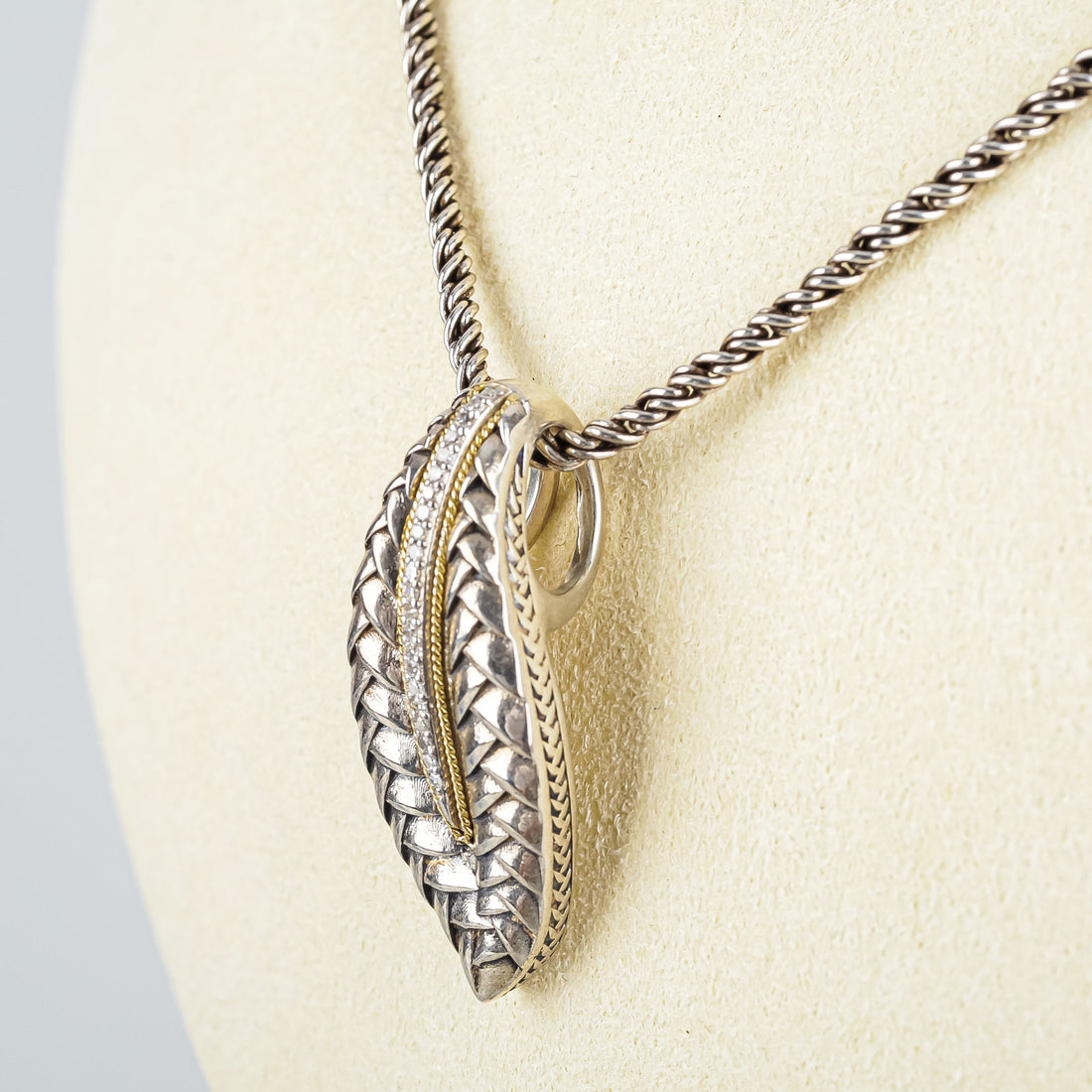 EFFY Sterling Silver and 18K Diamond Leaf Pendant Necklace