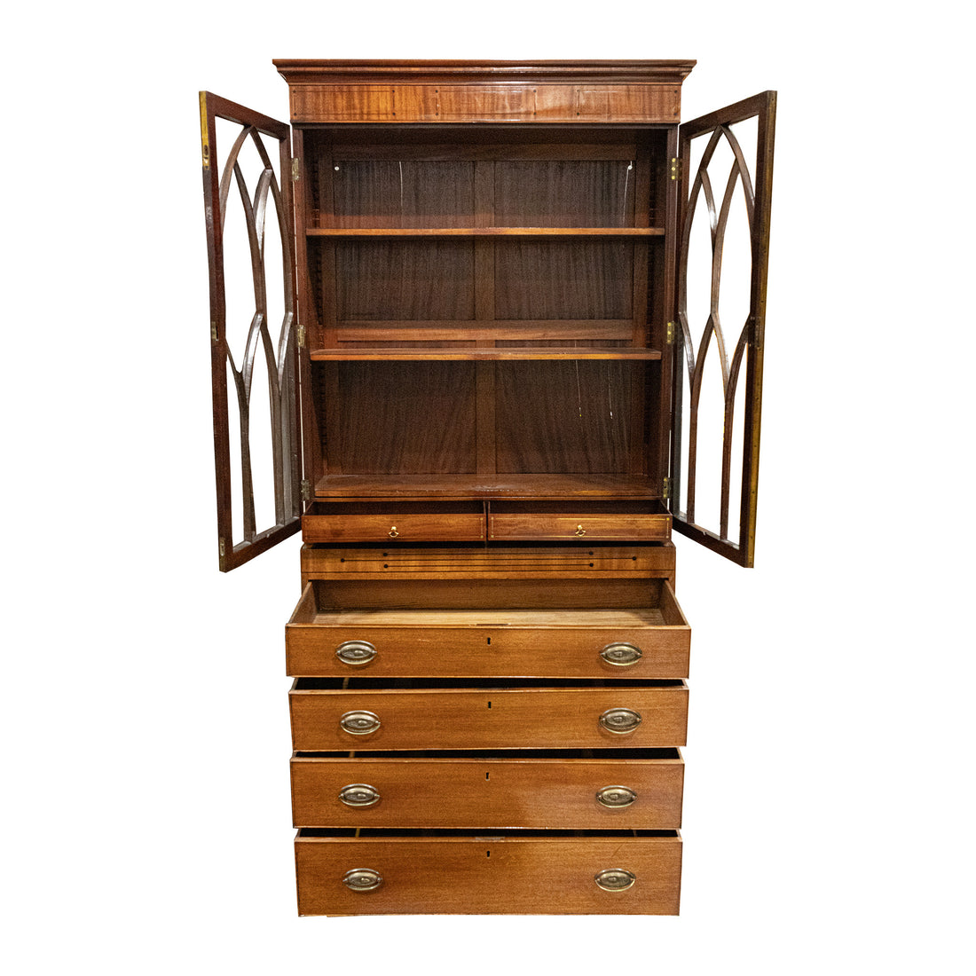 Antique Mahogany Georgian Style Bookcase With Drawers