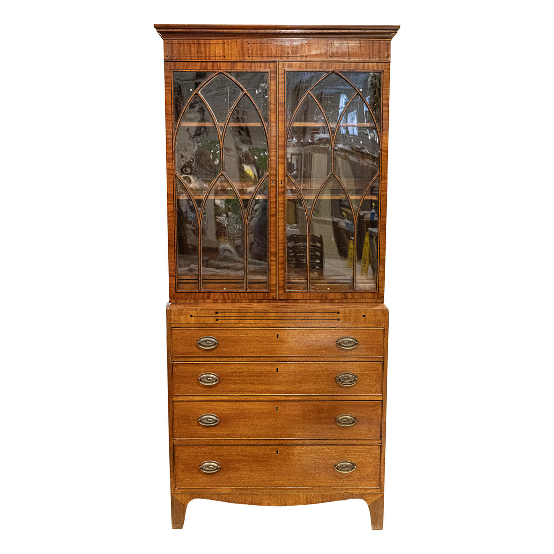 Antique Mahogany Georgian Style Bookcase With Drawers