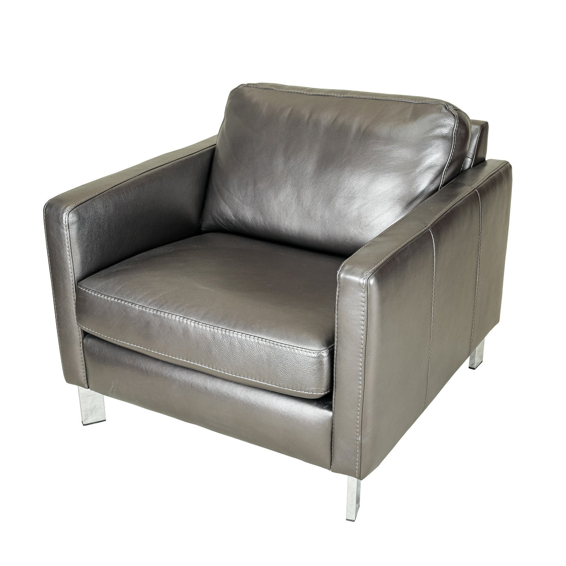 Metallic Charcoal Leather Modern Arm Chairs - Set of 2