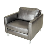 Metallic Charcoal Leather Modern Arm Chairs - Set of 2