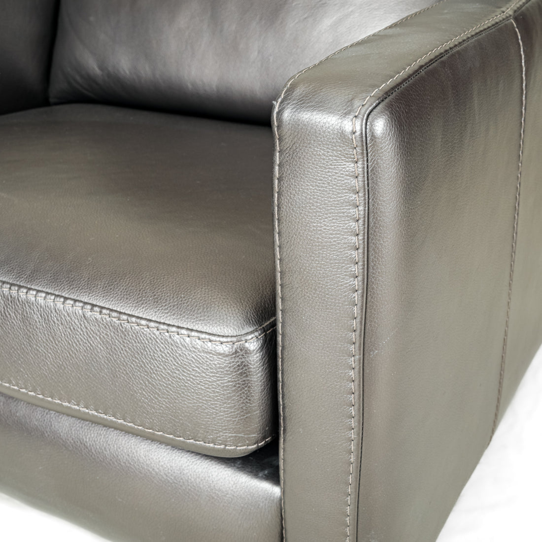 Metallic Charcoal Leather Modern Arm Chairs - Set of 2