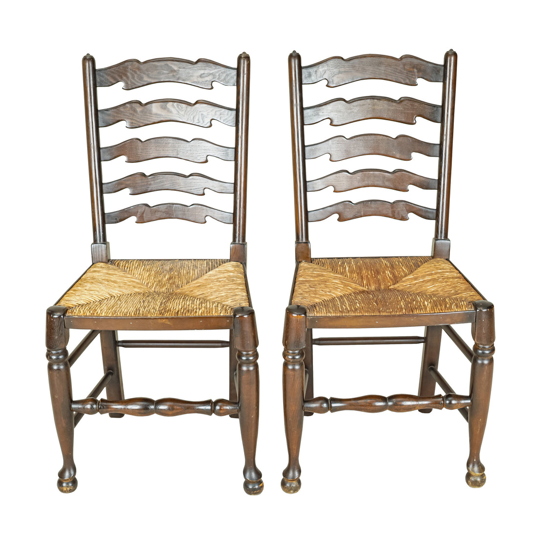 Oak Lancashire Chairs With Rush Seats - Set of 2