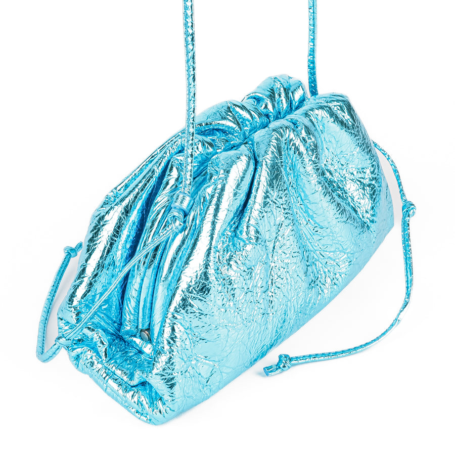 BOTTEGA VENETA Small Pouch - Metallic Blue Leather