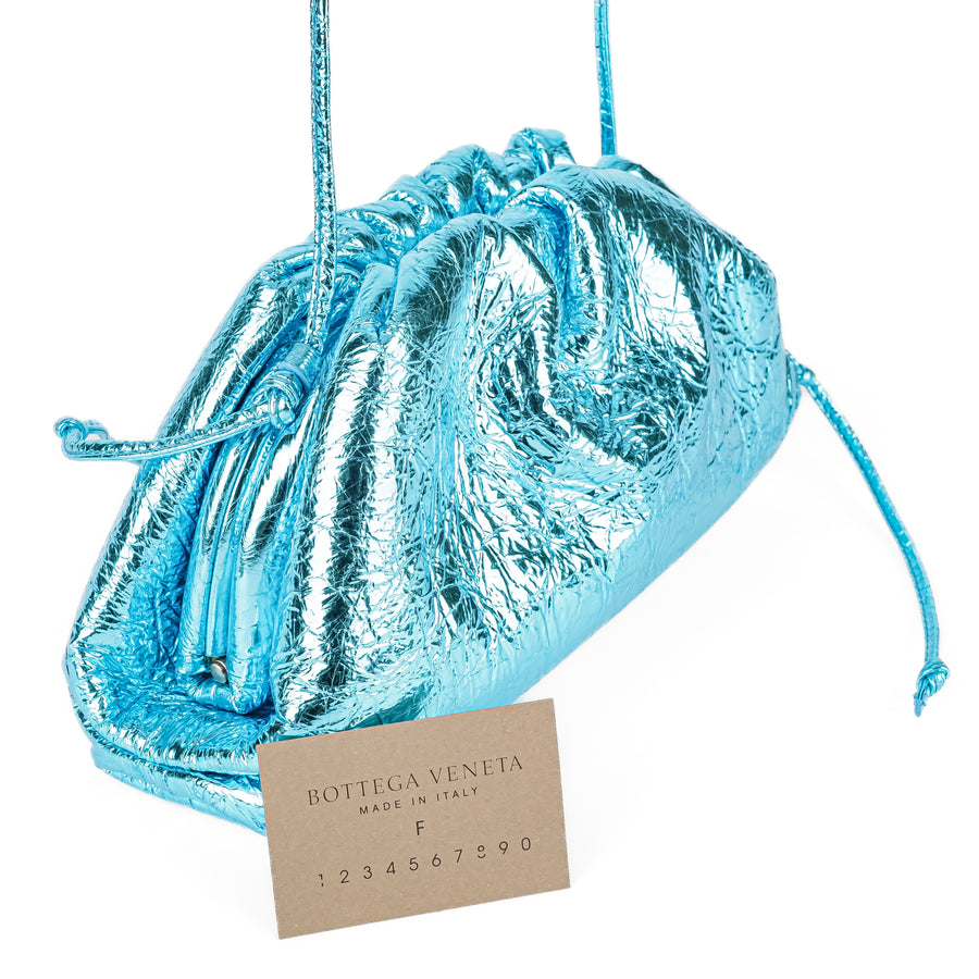 BOTTEGA VENETA Small Pouch - Metallic Blue Leather