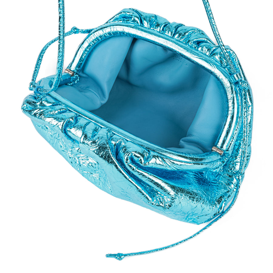 BOTTEGA VENETA Small Pouch - Metallic Blue Leather