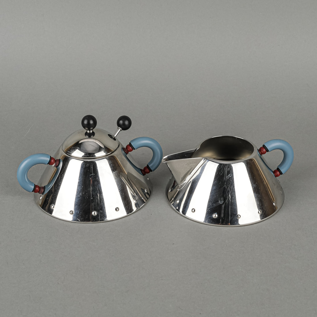 ALESSI Graves Stainless Steel Cream And Covered Sugar With Spoon 4 Pieces