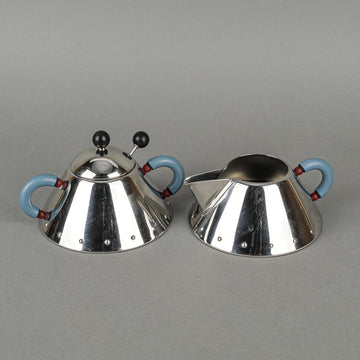 ALESSI Graves Stainless Steel Cream And Covered Sugar With Spoon 4 Pieces