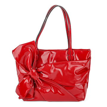 VALENTINO Patent Leather Bow Handbag - Red