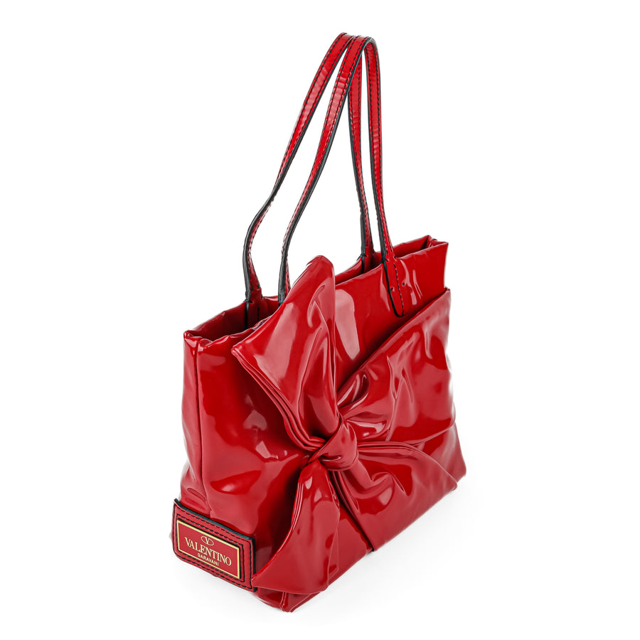 VALENTINO Patent Leather Bow Handbag - Red