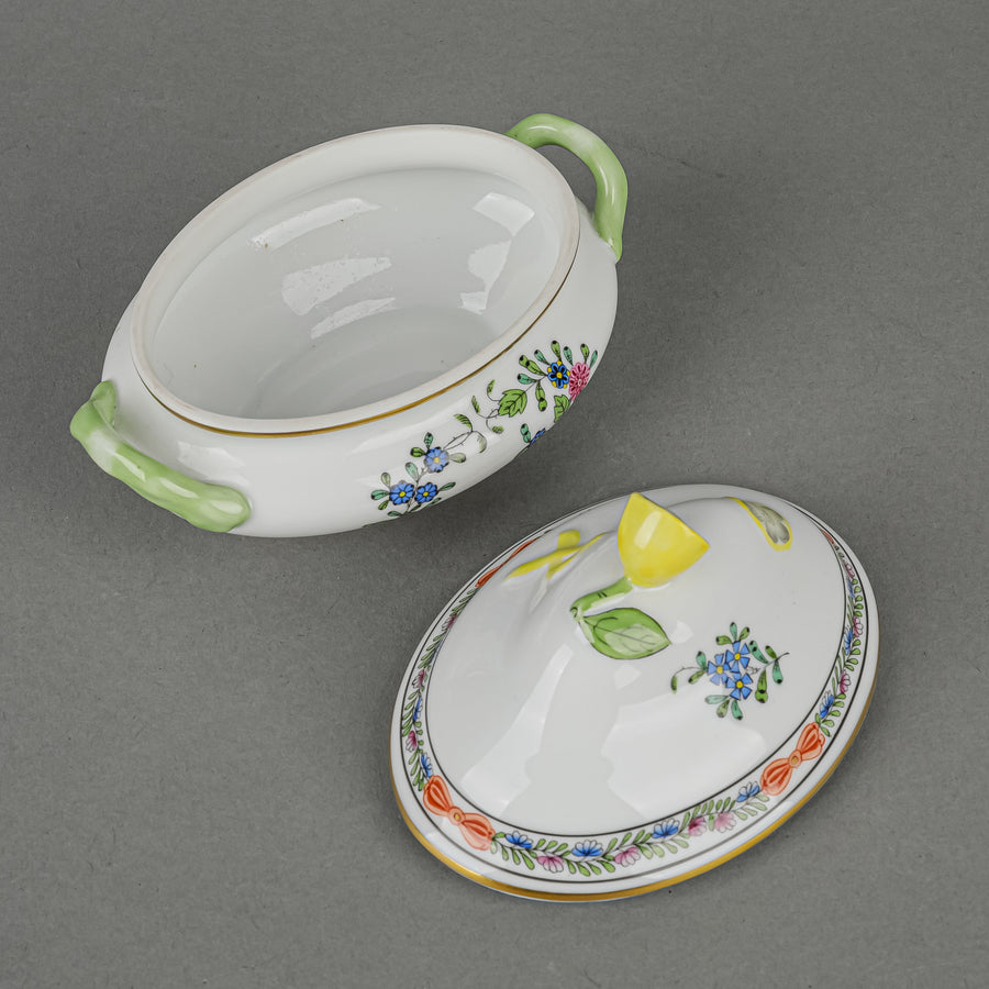 HEREND Indian Basket Oval Mini Tureen With Lemon Knob Lid 6017