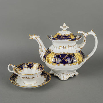 Antique Coalport Style Duck Spout Teapot With Lid And 7 Cups & Saucers