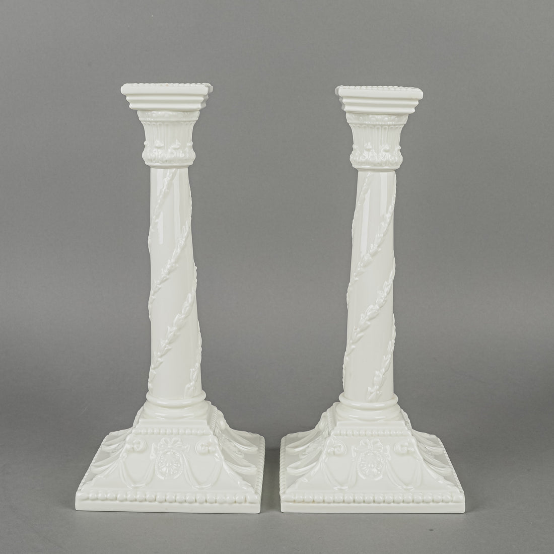ROYAL WORCESTER Corinthian Form Porcelain Candlesticks Set Of 2