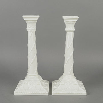 ROYAL WORCESTER Corinthian Form Porcelain Candlesticks Set Of 2
