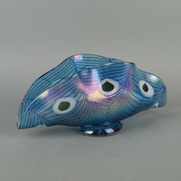 ROBERT HELD ART GLASS Peacock Blue Pulled Feather Fold Bowl