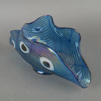 ROBERT HELD ART GLASS Peacock Blue Pulled Feather Fold Bowl