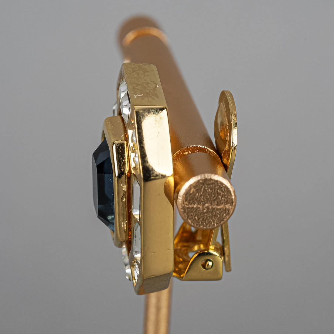 DIOR Gold-Tone Clear/Blue Cubic Zirconia Octagon Clip Earrings