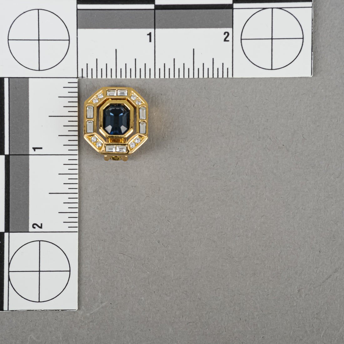 DIOR Gold-Tone Clear/Blue Cubic Zirconia Octagon Clip Earrings