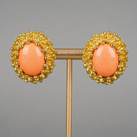 ERWIN PEARL Gold-Tone Faux-Coral Cabochon Clip Earrings