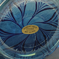 ROBERT HELD ART GLASS Peacock Blue Pulled Feather Fold Bowl