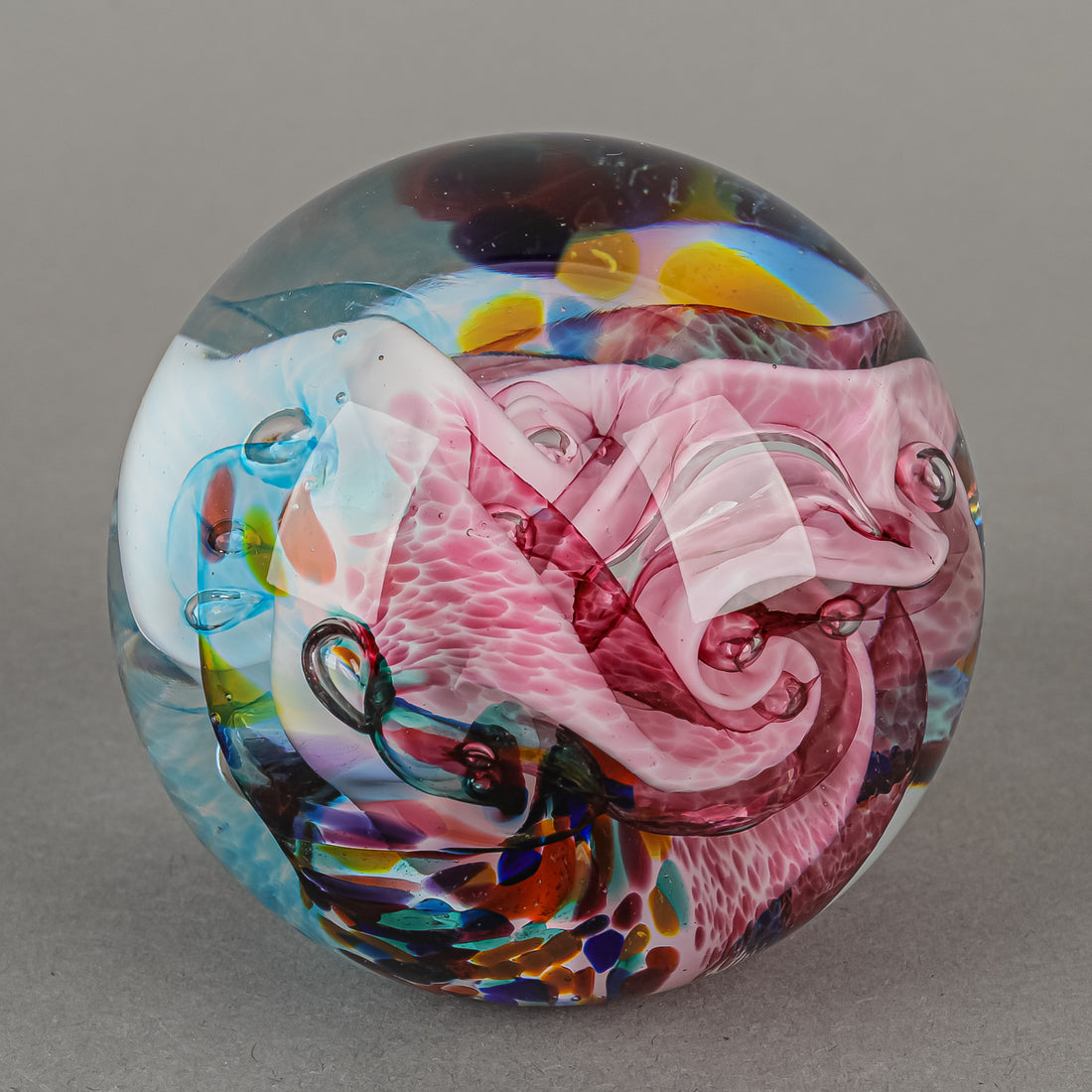 ROBERT HELD ART GLASS Sommerso/Bubbes Ball Paperweight
