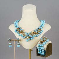 MIRIAM HASKELL Gold-Tone Faux-Turquoise/Blue Rhinestone Set