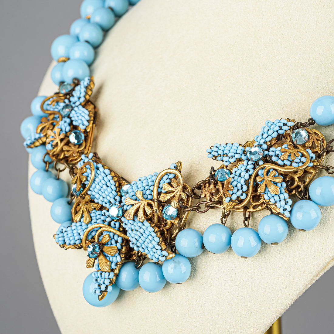 MIRIAM HASKELL Gold-Tone Faux-Turquoise/Blue Rhinestone Set