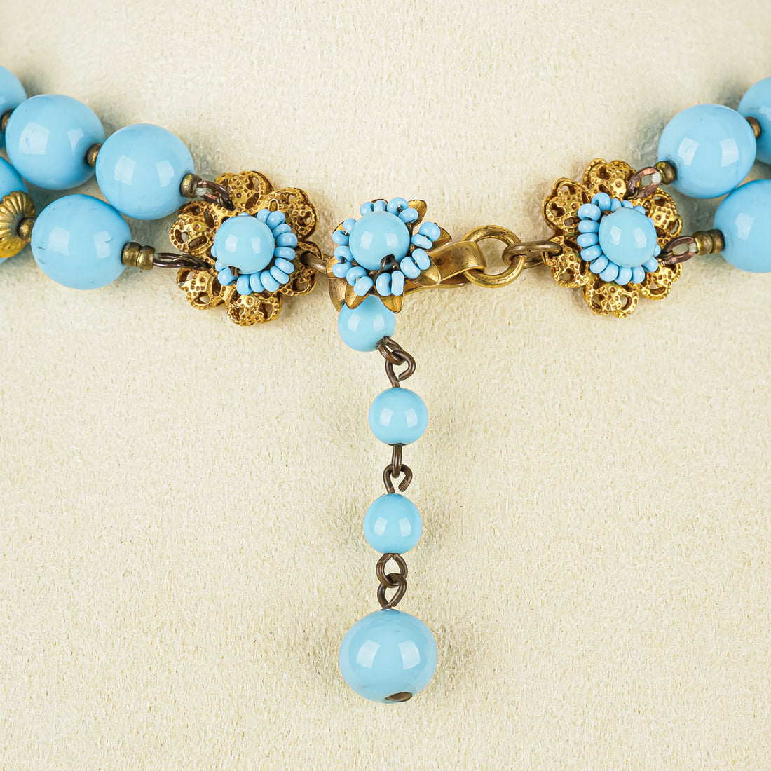 MIRIAM HASKELL Gold-Tone Faux-Turquoise/Blue Rhinestone Set