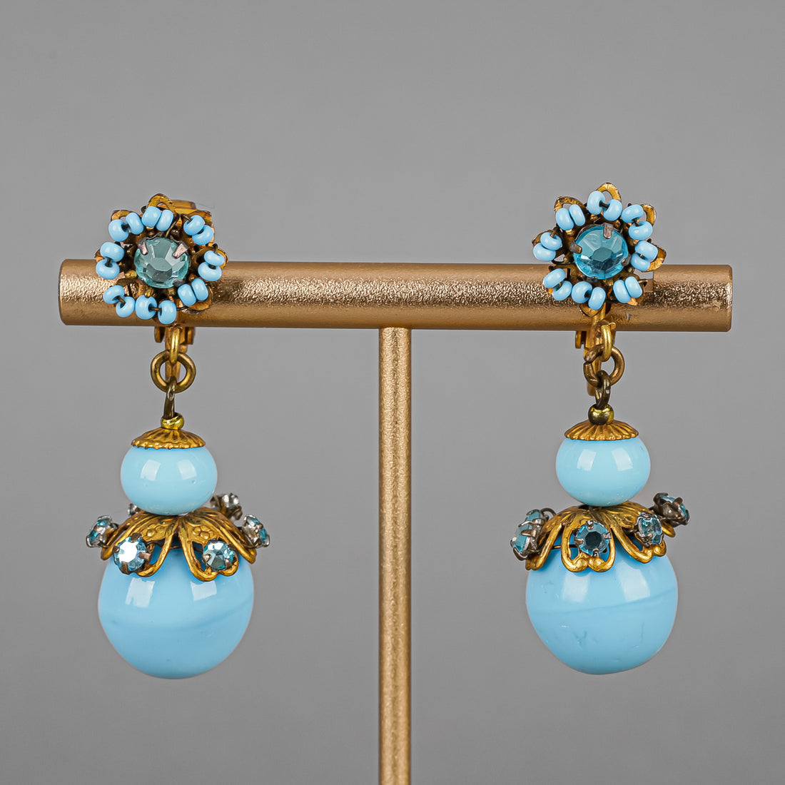 MIRIAM HASKELL Gold-Tone Faux-Turquoise/Blue Rhinestone Set