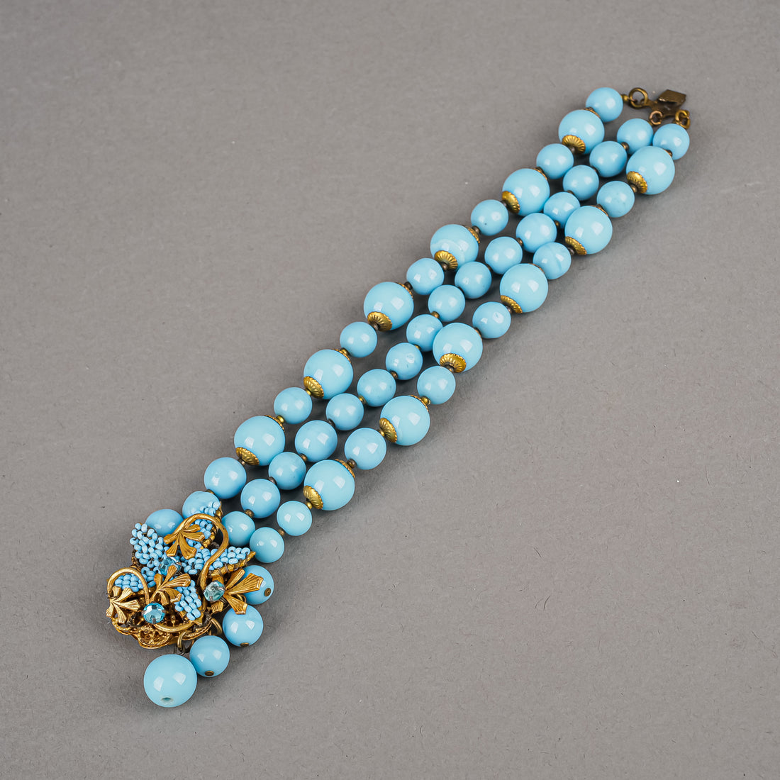 MIRIAM HASKELL Gold-Tone Faux-Turquoise/Blue Rhinestone Set