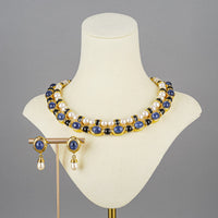 MONET Gold-Tone Blue Cabochon Faux-Stones And Pearls Set
