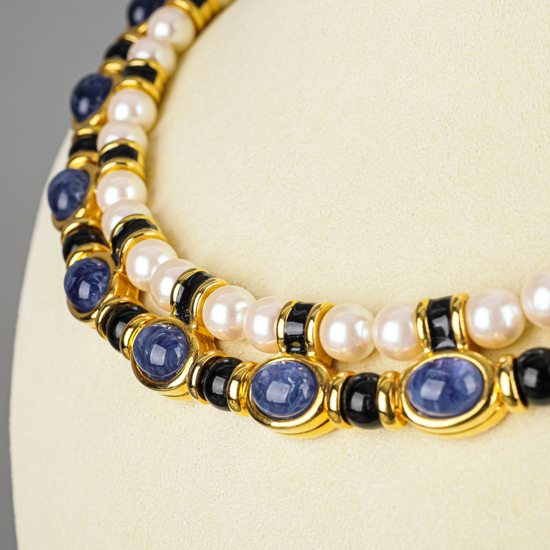 MONET Gold-Tone Blue Cabochon Faux-Stones And Pearls Set