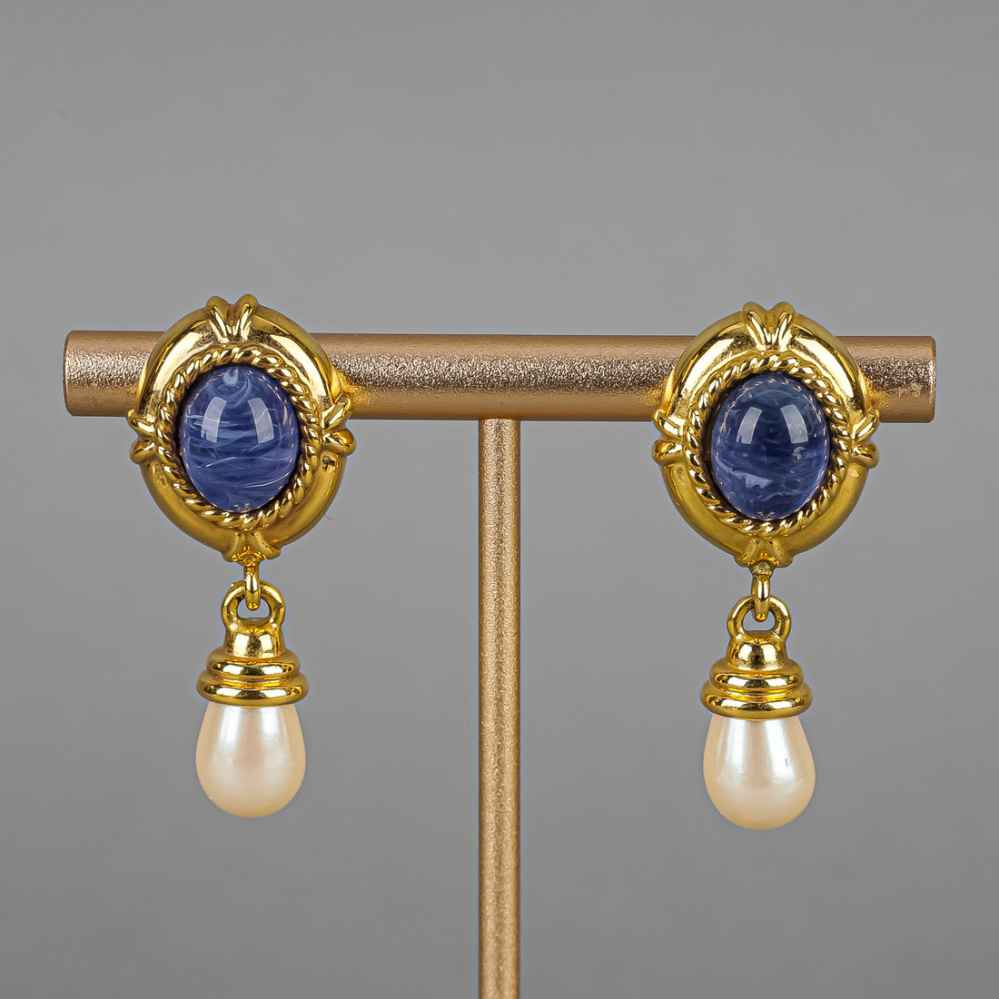 MONET Gold-Tone Blue Cabochon Faux-Stones And Pearls Set