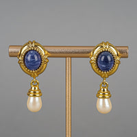 MONET Gold-Tone Blue Cabochon Faux-Stones And Pearls Set