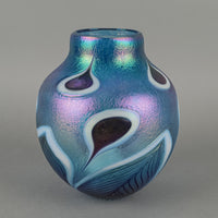 ROBERT HELD ART GLASS Peacock Blue Pulled Feather Vase