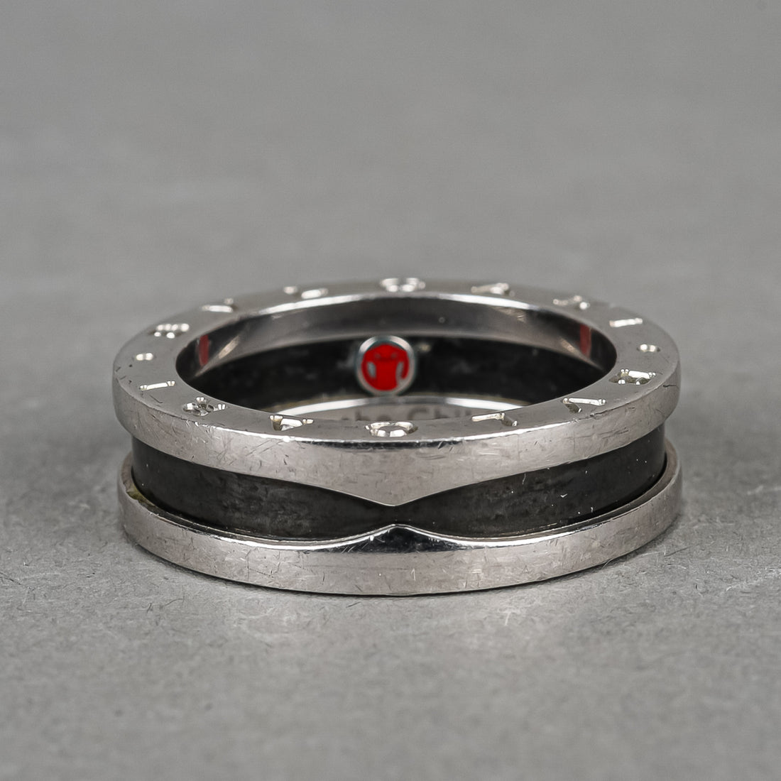 BULGARI Sterling Silver Black Enamel Ring