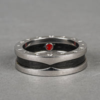 BULGARI Sterling Silver Black Enamel Ring