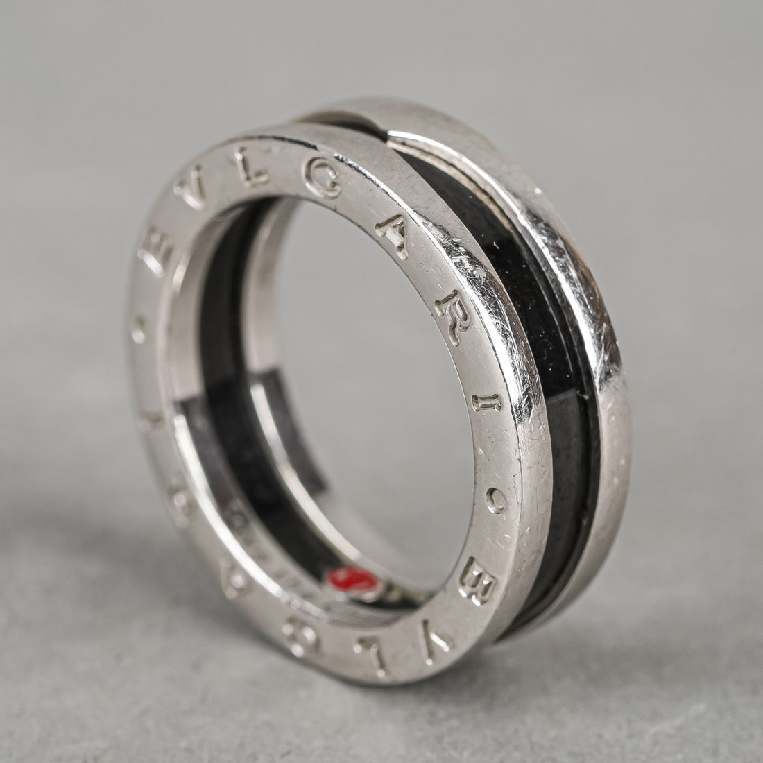 BULGARI Sterling Silver Black Enamel Ring