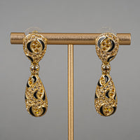DIOR Gold-Tone Clear Cubic Zirconia And Black Enamel Drop Earrings