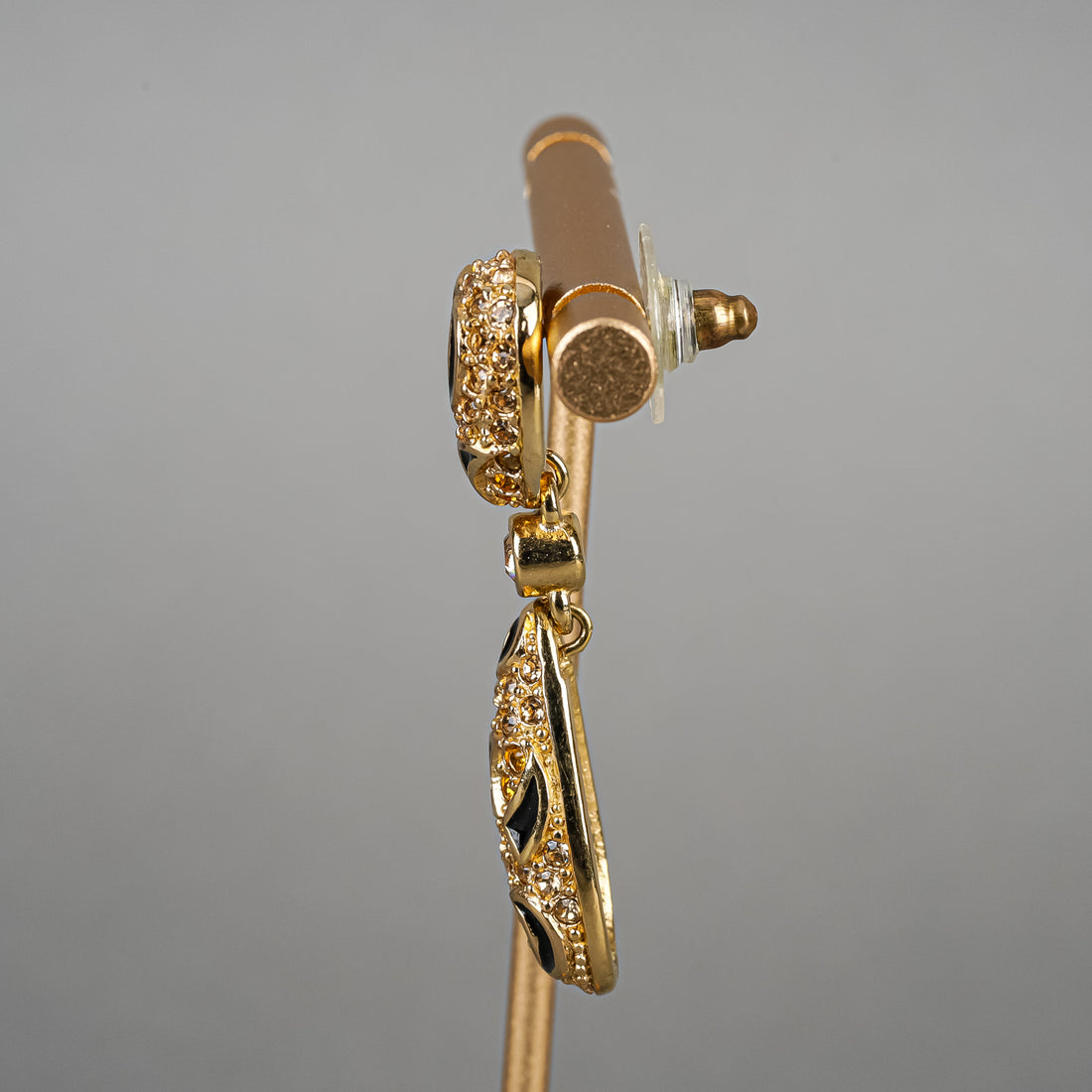 DIOR Gold-Tone Clear Cubic Zirconia And Black Enamel Drop Earrings