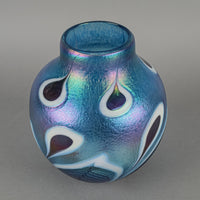 ROBERT HELD ART GLASS Peacock Blue Pulled Feather Vase