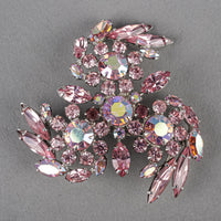 SHERMAN Silver Tone Pink Rhinestones Pinwheel Brooch